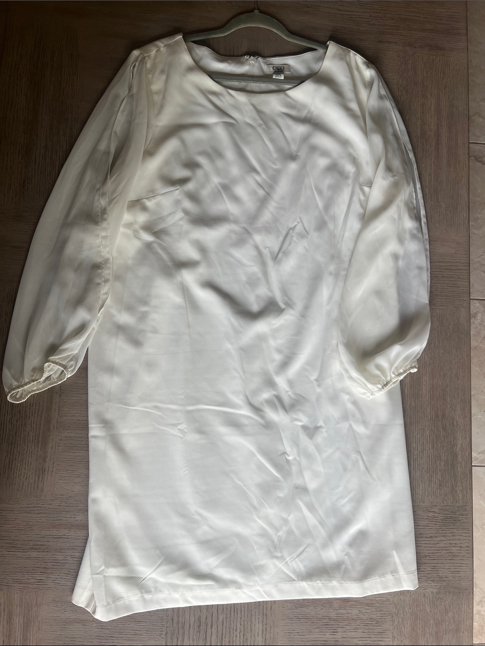 Cato Ivory Long-Sleeve Sheer-Sleeve Shift Dress